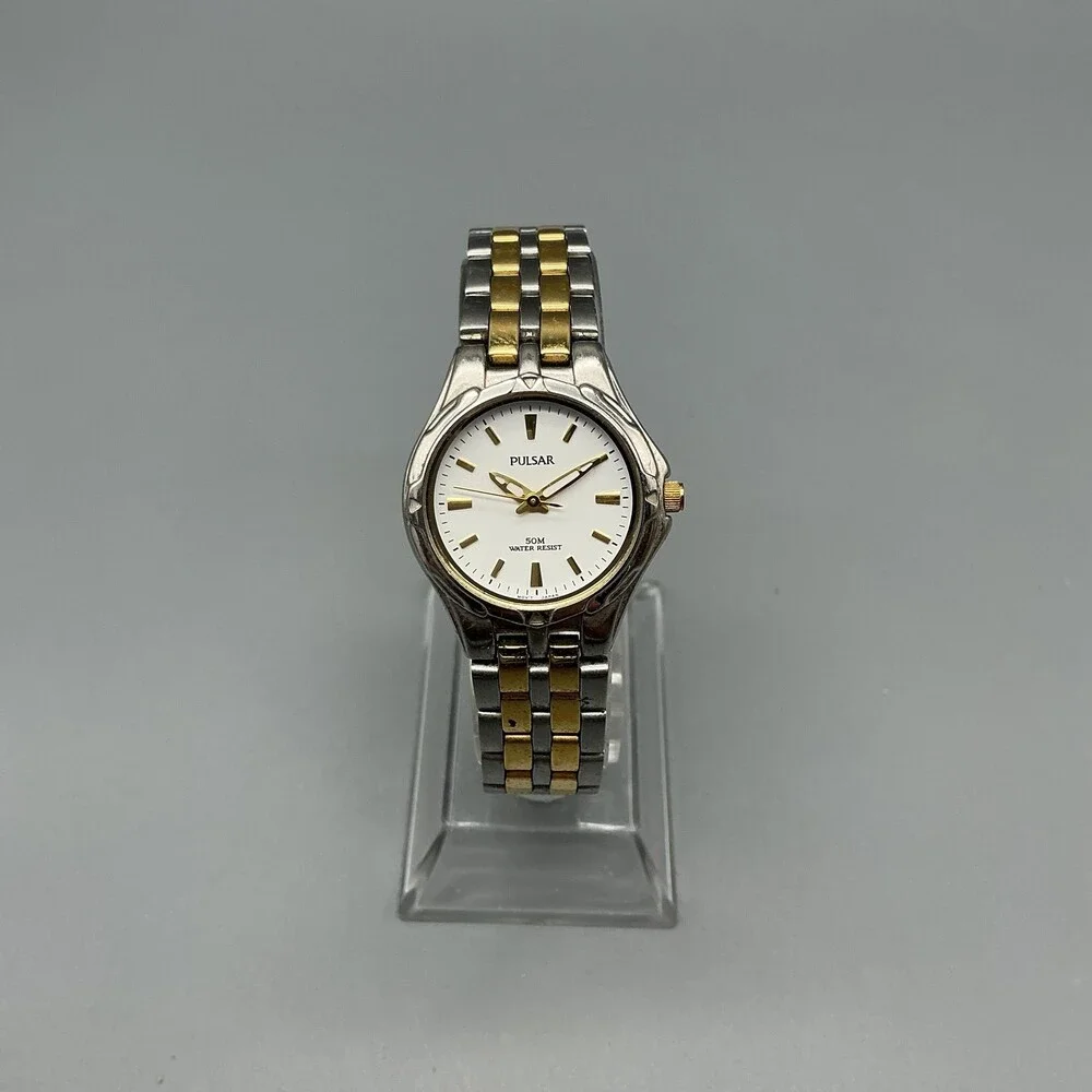 Pulsar Womens Watch 24mm Two-Tone Stainless V501-X355 New Battery 6.25
